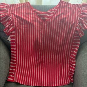 Terra & Sky Striped Ruffle Sleeve Blouse - Red and White
